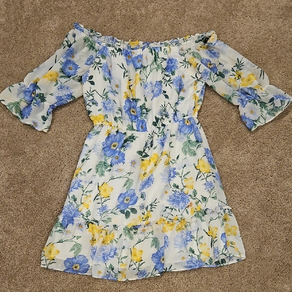 Forever 21 Dresses & Skirts - Forever 21 Floral Off-Shoulder Dress - Blue and Yellow